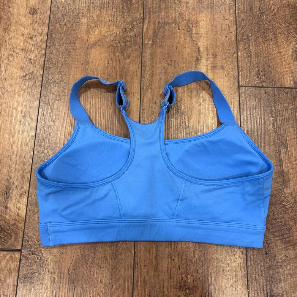 Under Armour Women's Large Fitted Sports Bra Blue Athletic Full Cover Logo Strap - Picture 3 of 7